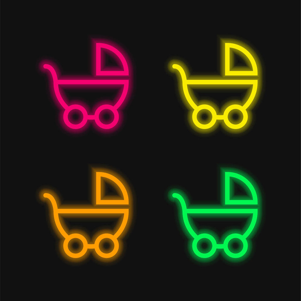Baby Transport Side View four color glowing neon vector icon - Vector, Image