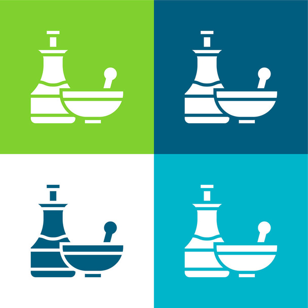 Set di icone minimali a quattro colori piatto farmacia - Vettoriali, immagini