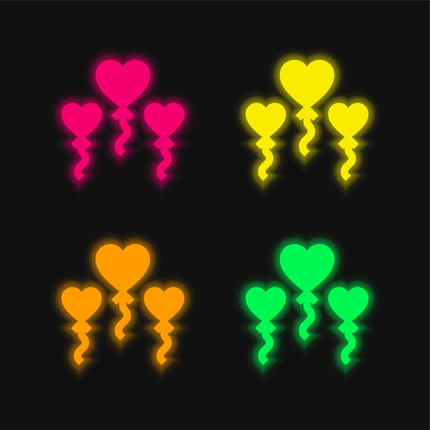 Воздушные шары 4 цвета светящийся неоновый вектор значок - Вектор,изображение