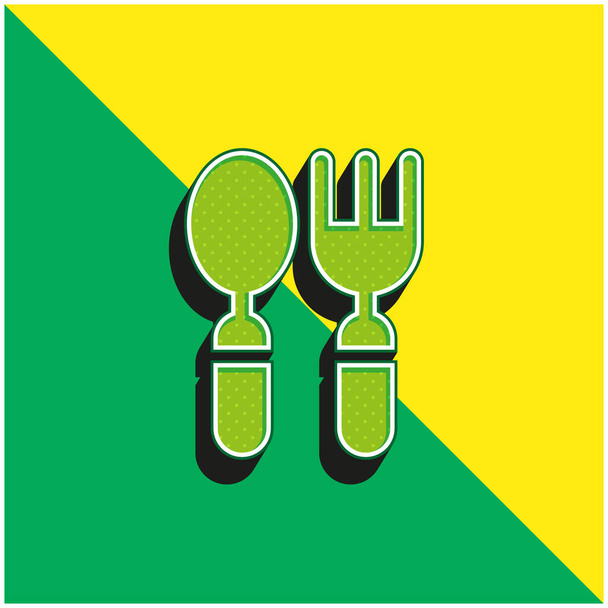 Talheres de bebê Verde e amarelo moderno logotipo vetor 3d ícone - Vetor, Imagem