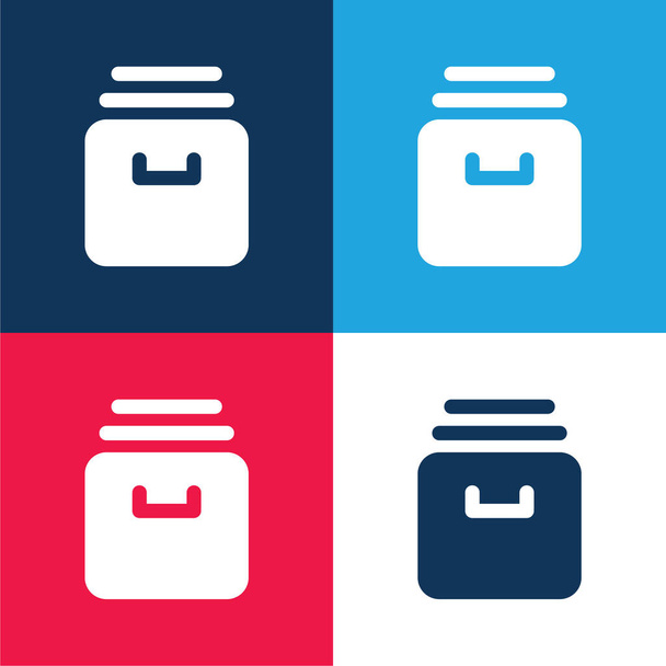 Archive blue and red four color minimal icon set - Vector, Image