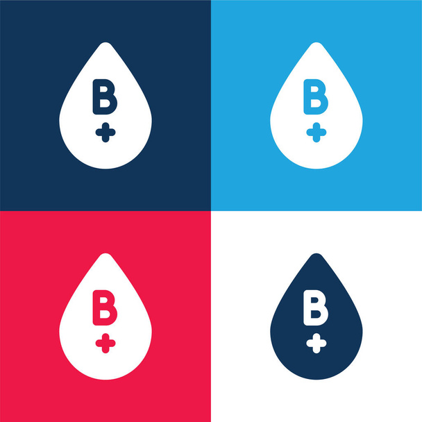 Tipo de sangue azul e vermelho conjunto de ícones mínimos de quatro cores - Vetor, Imagem