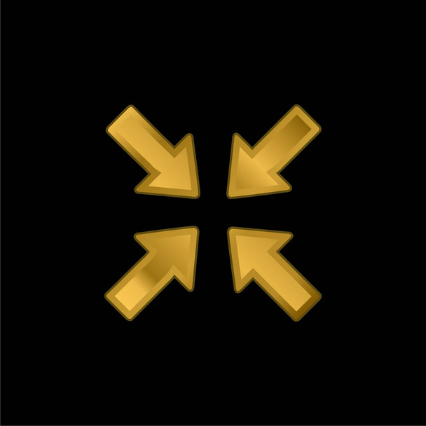 Flechas apuntando al centro chapado en oro icono metálico o logo vector - Vector, imagen