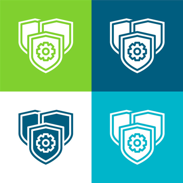 Ensemble d'icônes minimales anti virus plat quatre couleurs - Vecteur, image