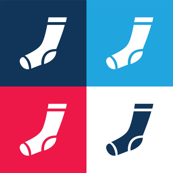 Athletic Sock blue and red four color minimal icon set - Vector, Image