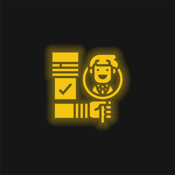 Background Check yellow glowing neon icon - Vector, Image