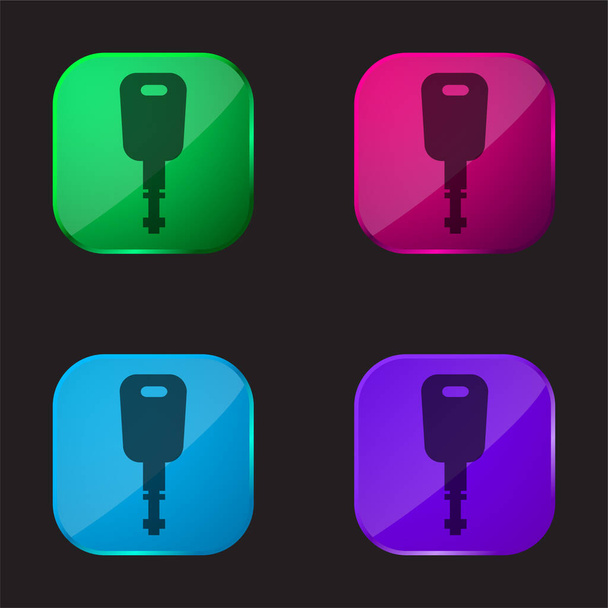 Forma de la llave moderna negra icono de botón de cristal de cuatro colores - Vector, imagen