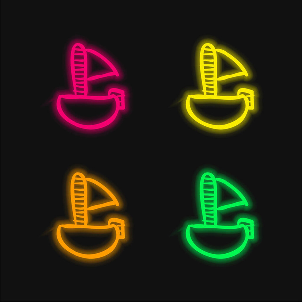 Barco de brinquedo ícone de vetor de néon brilhante de quatro cores - Vetor, Imagem
