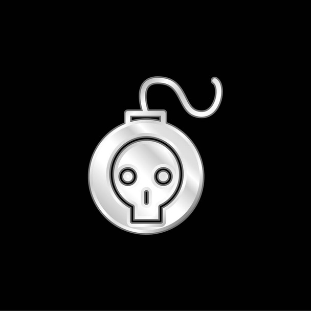 Bomb With Skull Outline silver plated metallic icon - Vector, Image
