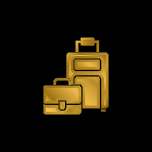Покрытый золотом багаж металлический символ или вектор логотипа - Вектор,изображение