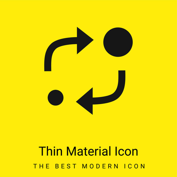 Symbole analytique de deux cercles de tailles différentes avec deux flèches entre eux icône matérielle jaune vif minimale - Vecteur, image