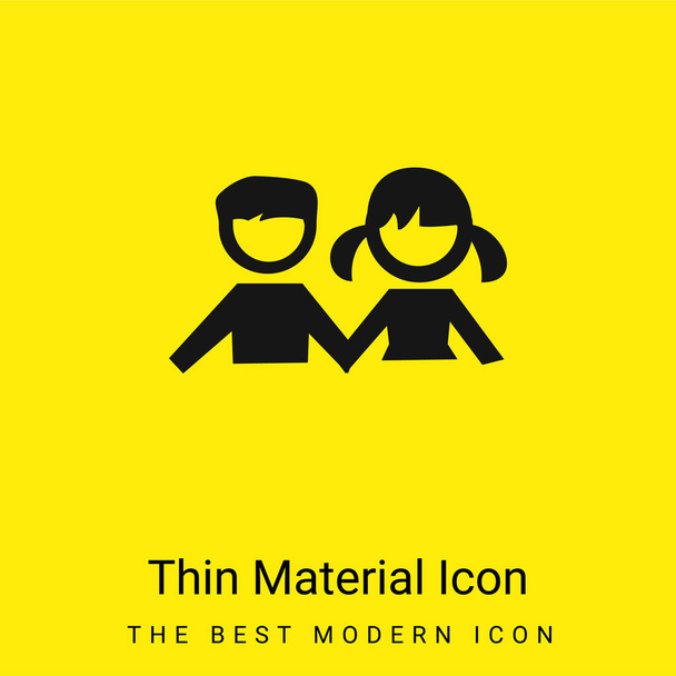 Мальчик и девочка Студенты минимальная ярко-желтая икона материала - Вектор,изображение