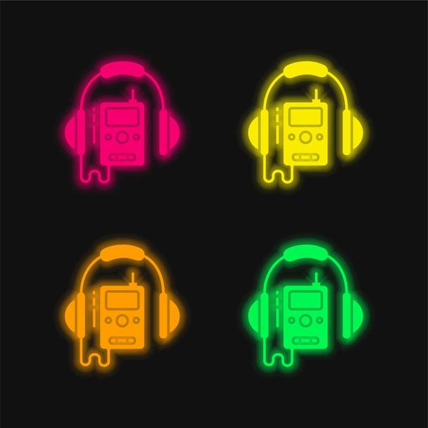 Audio Guide čtyři barvy zářící neonový vektor ikona - Vektor, obrázek