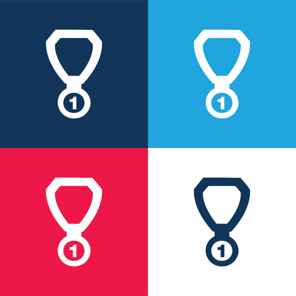 Legjobb hely medál nyaklánc kék és piros négy szín minimális ikon készlet - Vektor, kép