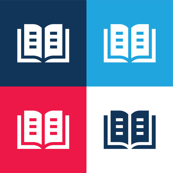 Boek blauw en rood vier kleuren minimale pictogram set - Vector, afbeelding