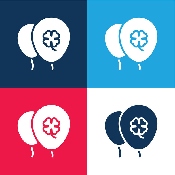 Ballon blau und rot vier Farben minimales Symbol-Set - Vektor, Bild
