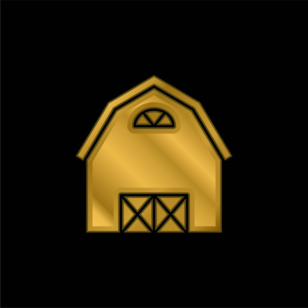 Granero chapado en oro icono metálico o logo vector - Vector, imagen