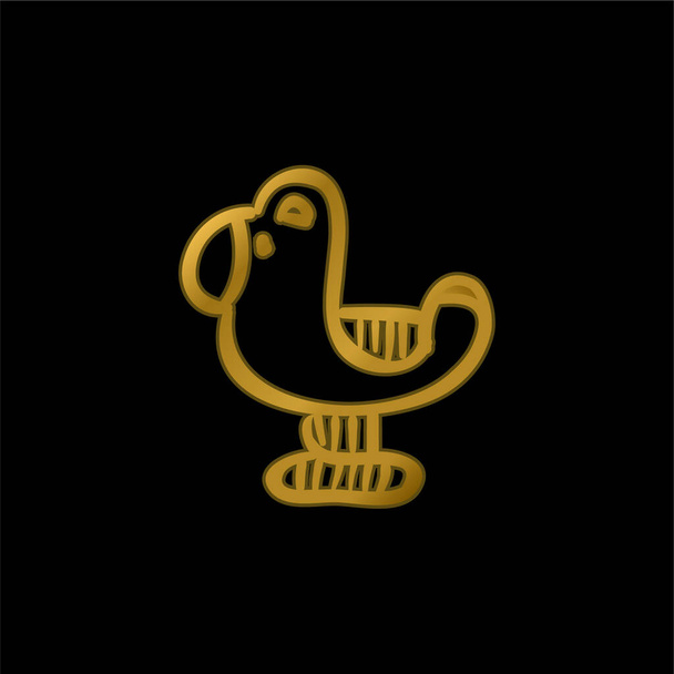 Vogel Hand gezeichnetes Spielzeug Tier vergoldet metallisches Symbol oder Logo-Vektor - Vektor, Bild