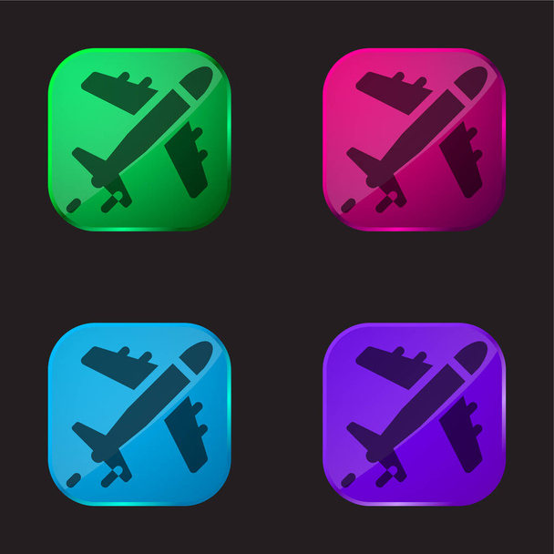 Aeroplane four color glass button icon - Vector, Image