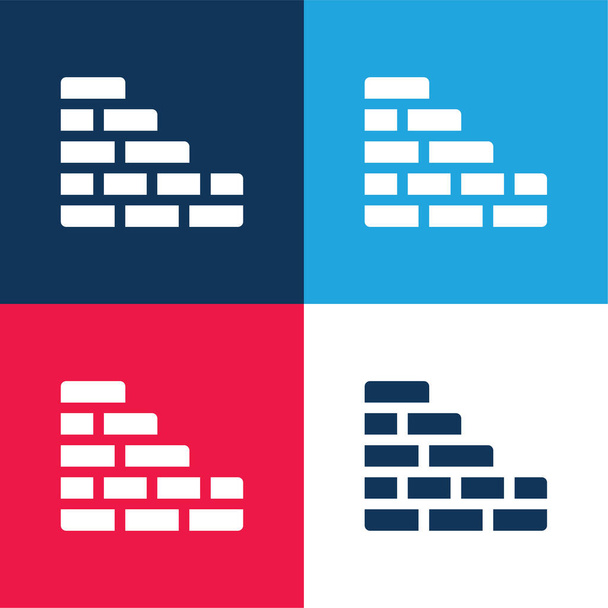 Brick Wall niebieski i czerwony zestaw czterech kolorów minimalny zestaw ikon - Wektor, obraz