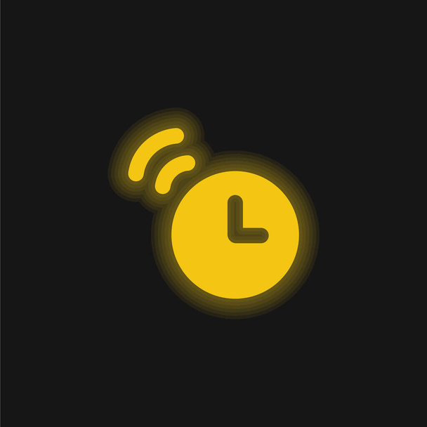 目覚まし時計黄色の輝くネオンアイコン - ベクター画像