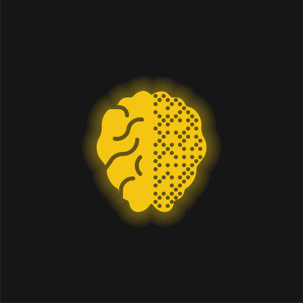 Εγκέφαλος κίτρινο λαμπερό νέον εικονίδιο - Διάνυσμα, εικόνα