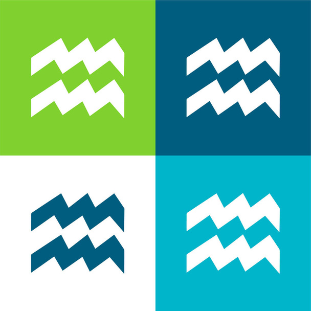 Vízöntő Asztrológiai jel Lapos négy szín minimális ikon készlet - Vektor, kép