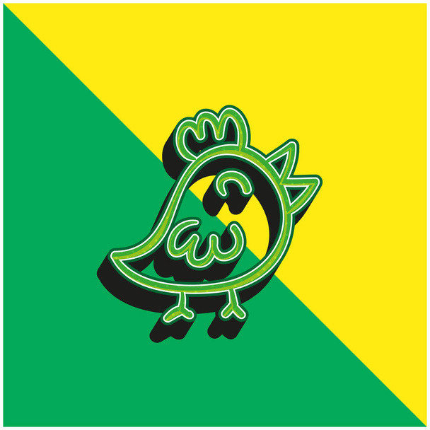 Pájaro mano dibujado juguete animal verde y amarillo moderno vector 3d icono logo - Vector, imagen
