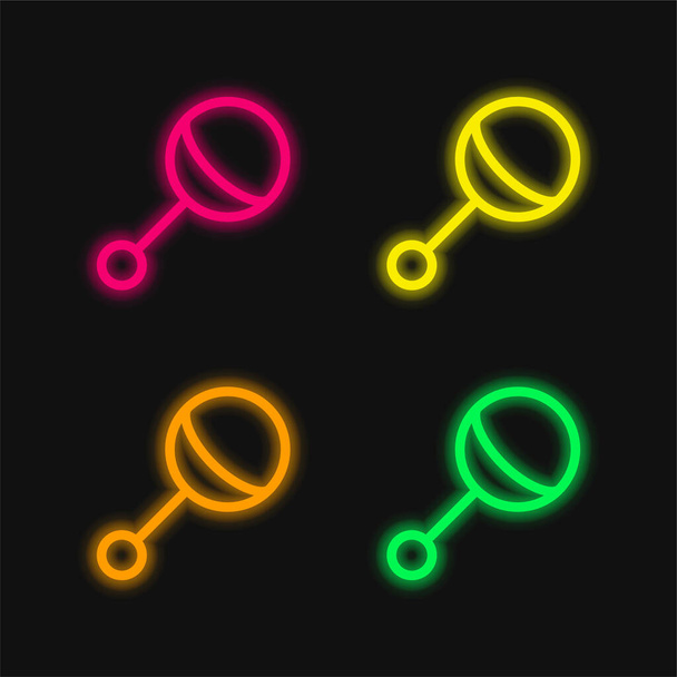 Baby Rattle ícone de vetor de néon brilhante de quatro cores - Vetor, Imagem