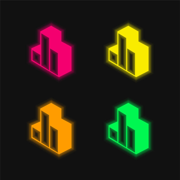 3D-бари Графічні чотири кольори, що світяться неоном Векторна піктограма
 - Вектор, зображення