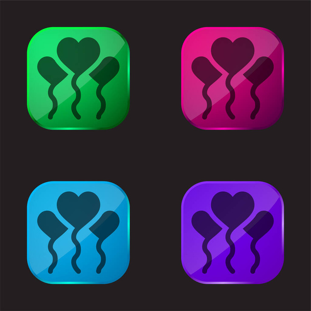 Balões ícone de botão de vidro de quatro cores - Vetor, Imagem
