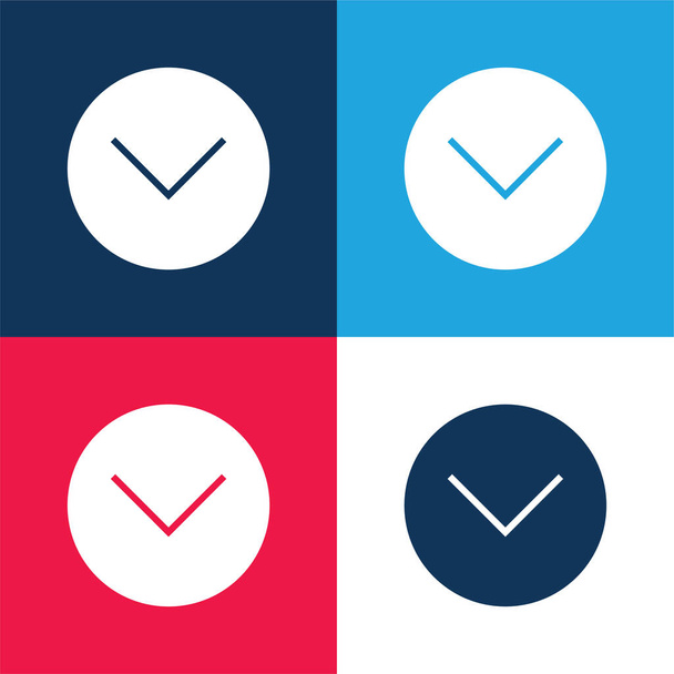 Seta de frente para baixo azul e vermelho conjunto de ícone mínimo de quatro cores - Vetor, Imagem