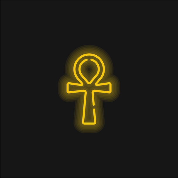 Ankh geel gloeiende neon pictogram - Vector, afbeelding