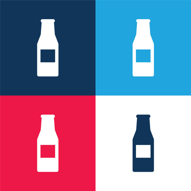 Μπύρα Μπουκάλι μπλε και κόκκινο τεσσάρων χρωμάτων ελάχιστο σύνολο εικονιδίων - Διάνυσμα, εικόνα