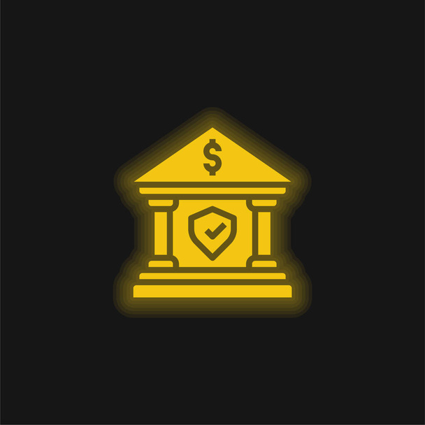 Icona al neon luminoso giallo banca - Vettoriali, immagini