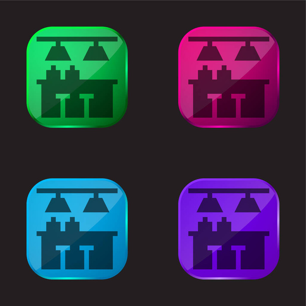 Bar icono de botón de cristal de cuatro colores - Vector, Imagen