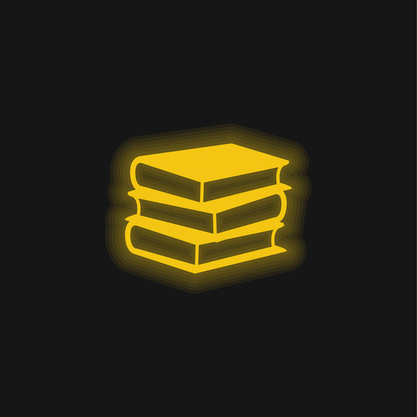 Pilha de livros de três amarelo brilhante ícone de néon - Vetor, Imagem