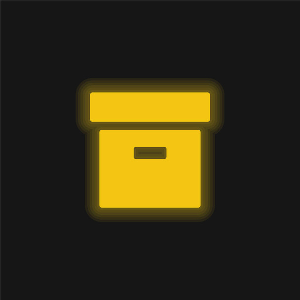 アーカイブ充填ボックス黄色の輝くネオンアイコン - ベクター画像