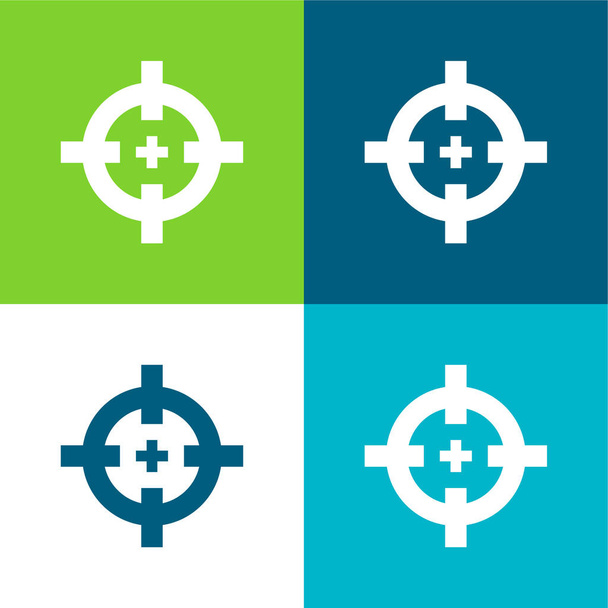 Στόχος Επίπεδη τέσσερις χρώμα ελάχιστο σύνολο εικονίδιο - Διάνυσμα, εικόνα
