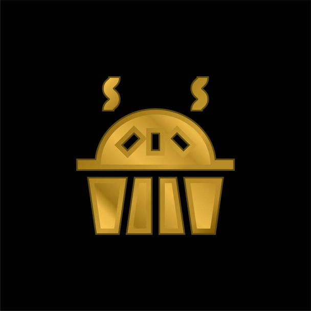 Tarta de manzana chapado en oro icono metálico o vector de logotipo - Vector, imagen