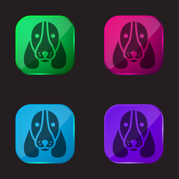 Basset κυνηγόσκυλο κεφάλι τέσσερα εικονίδιο κουμπί γυαλί χρώμα - Διάνυσμα, εικόνα