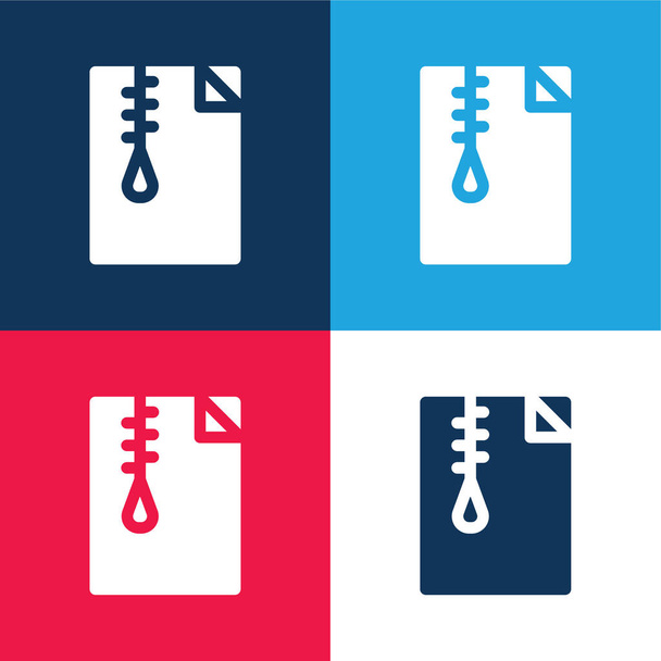 Archivo azul y rojo conjunto de iconos mínimo de cuatro colores - Vector, Imagen