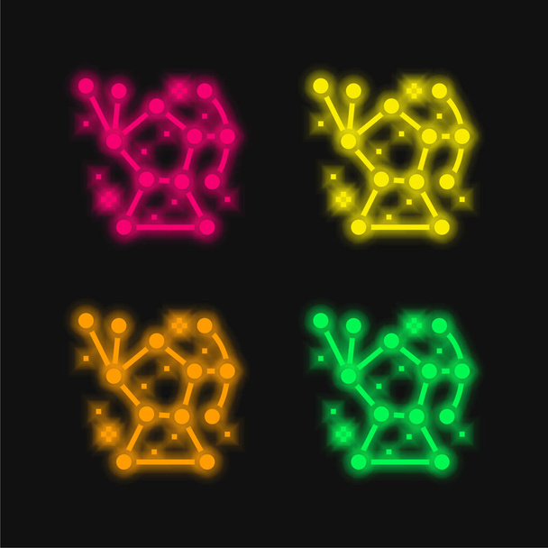 Astronomi dört renk parlayan neon vektör simgesi - Vektör, Görsel