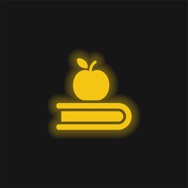 Livro e Apple amarelo brilhante ícone de néon - Vetor, Imagem