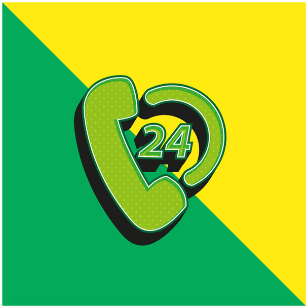 24 Stunden Telefon-Einkaufsunterstützung Grün und gelb modernes 3D-Vektor-Symbol-Logo - Vektor, Bild