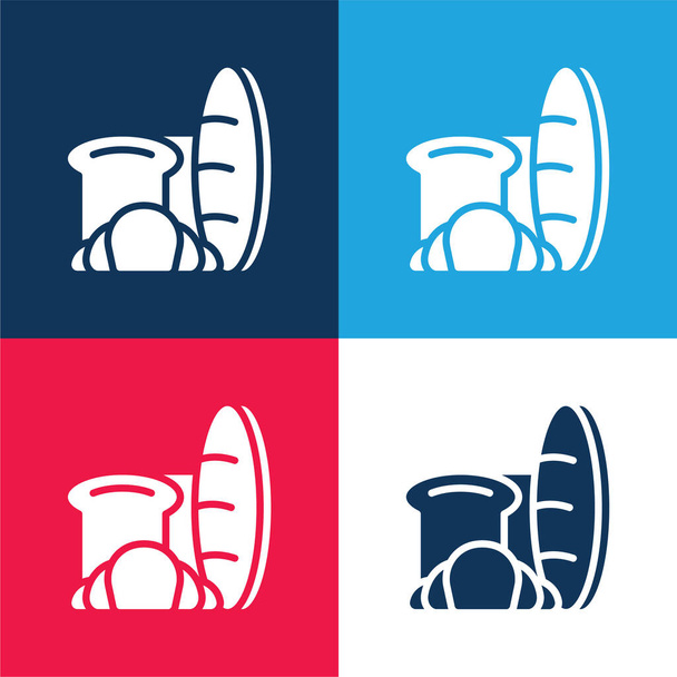 Pão azul e vermelho conjunto de ícones mínimos de quatro cores - Vetor, Imagem
