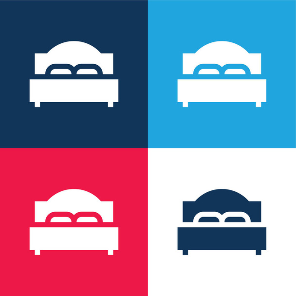 Κρεβάτι μπλε και κόκκινο τέσσερα χρώμα ελάχιστο σύνολο εικονιδίων - Διάνυσμα, εικόνα