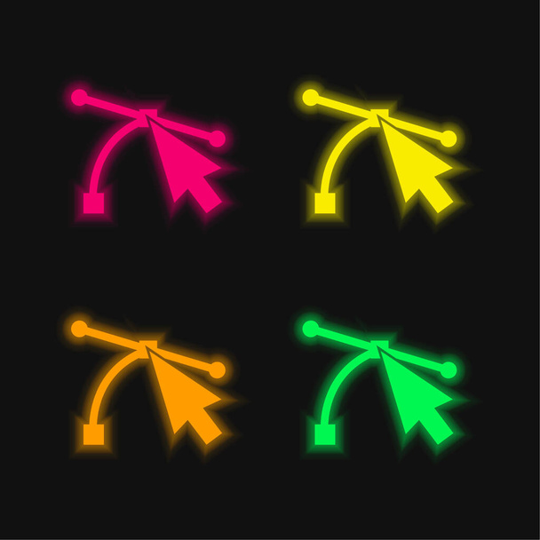 Nyíl mutató Connector Lines négy színű izzó neon vektor ikon - Vektor, kép