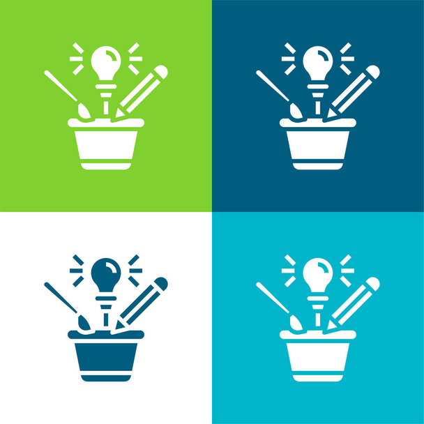 Brainstorm Flat conjunto de iconos mínimo de cuatro colores - Vector, Imagen