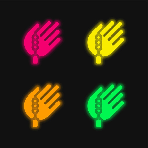 Korálek čtyři barvy zářící neonový vektor ikona - Vektor, obrázek